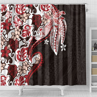 Monstera Plumeria Flowers Red Shower Curtain Polynesian Pattern LT01 - Polynesian Pride