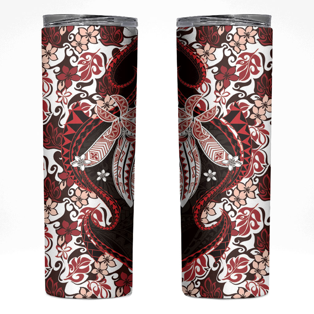 Monstera Plumeria Flowers Red Skinny Tumbler Polynesian Pattern LT01 Red - Polynesian Pride