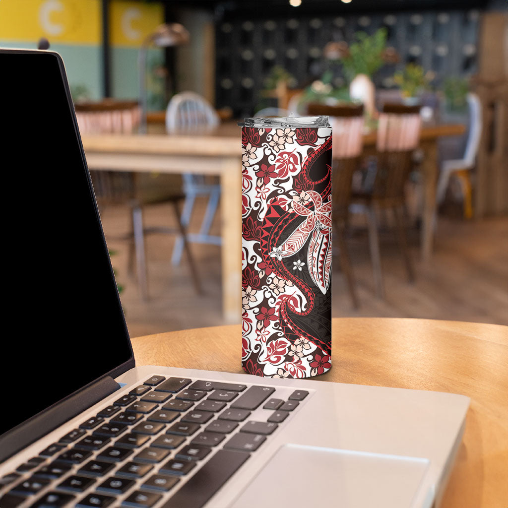 Monstera Plumeria Flowers Red Skinny Tumbler Polynesian Pattern LT01 - Polynesian Pride