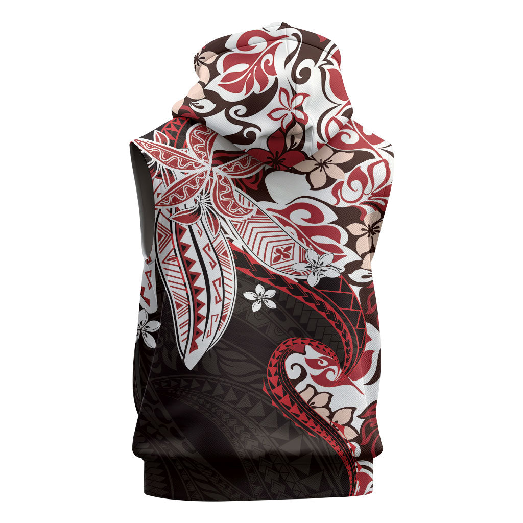 Monstera Plumeria Flowers Red Sleeveless Hoodie Polynesian Pattern LT01 - Polynesian Pride
