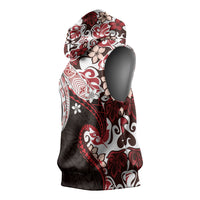 Monstera Plumeria Flowers Red Sleeveless Hoodie Polynesian Pattern LT01 - Polynesian Pride
