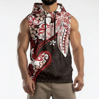 Monstera Plumeria Flowers Red Sleeveless Hoodie Polynesian Pattern LT01 - Polynesian Pride