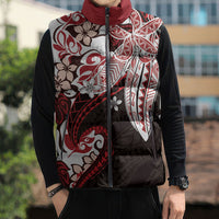 Monstera Plumeria Flowers Red Sleeveless Puffer Jacket Polynesian Pattern LT01 - Polynesian Pride