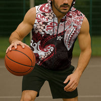 Monstera Plumeria Flowers Red Sleeveless Zip Hoodie Polynesian Pattern LT01 - Polynesian Pride