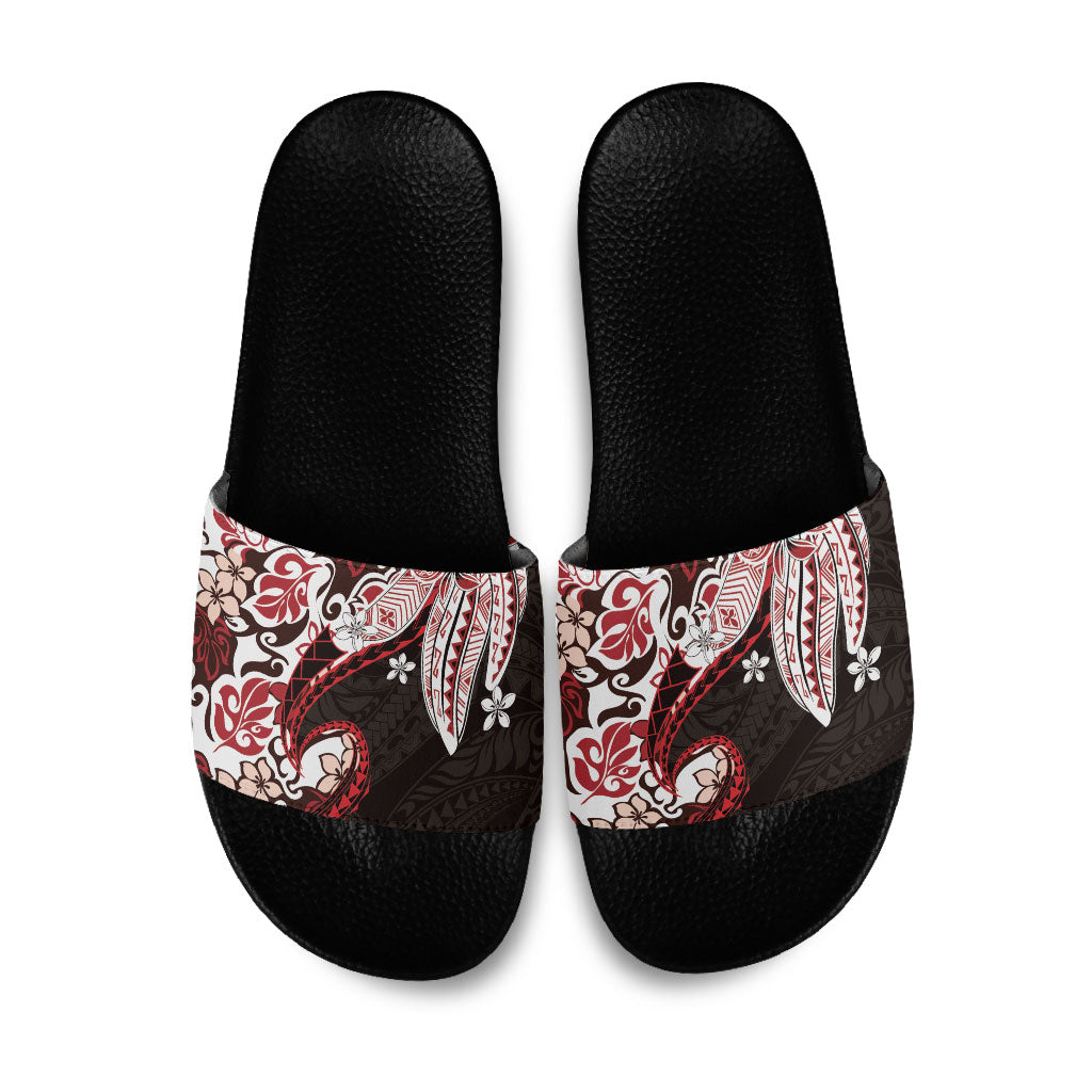 Monstera Plumeria Flowers Red Slide Sandals Polynesian Pattern LT01 Red - Polynesian Pride