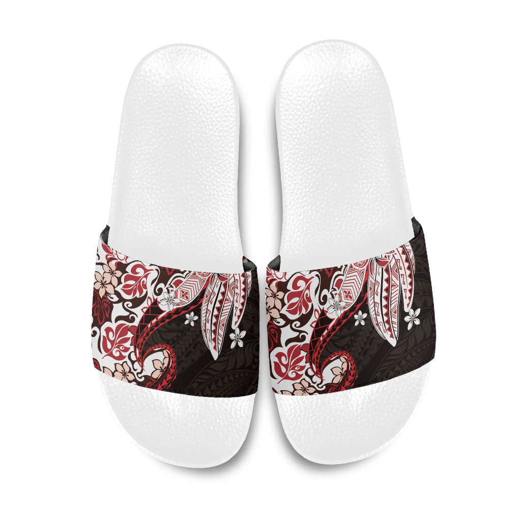 Monstera Plumeria Flowers Red Slide Sandals Polynesian Pattern LT01 Red - Polynesian Pride
