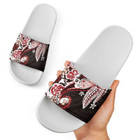 Monstera Plumeria Flowers Red Slide Sandals Polynesian Pattern LT01 - Polynesian Pride
