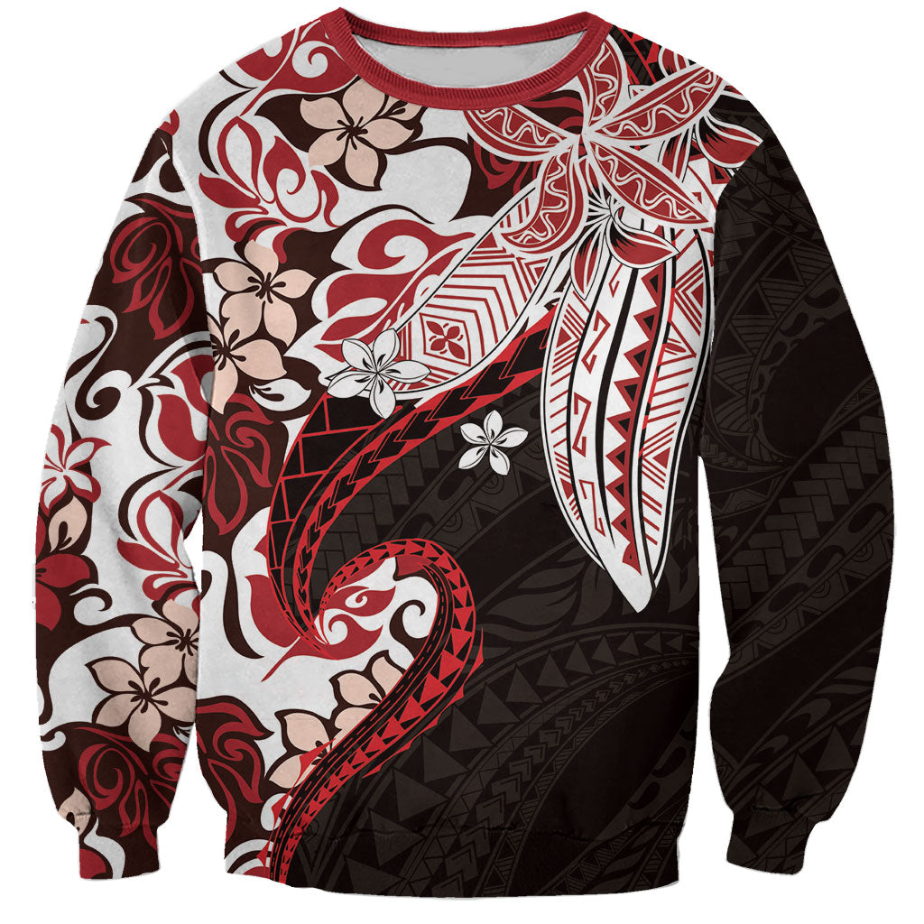 Monstera Plumeria Flowers Red Sweatshirt Polynesian Pattern LT01 Unisex Red - Polynesian Pride