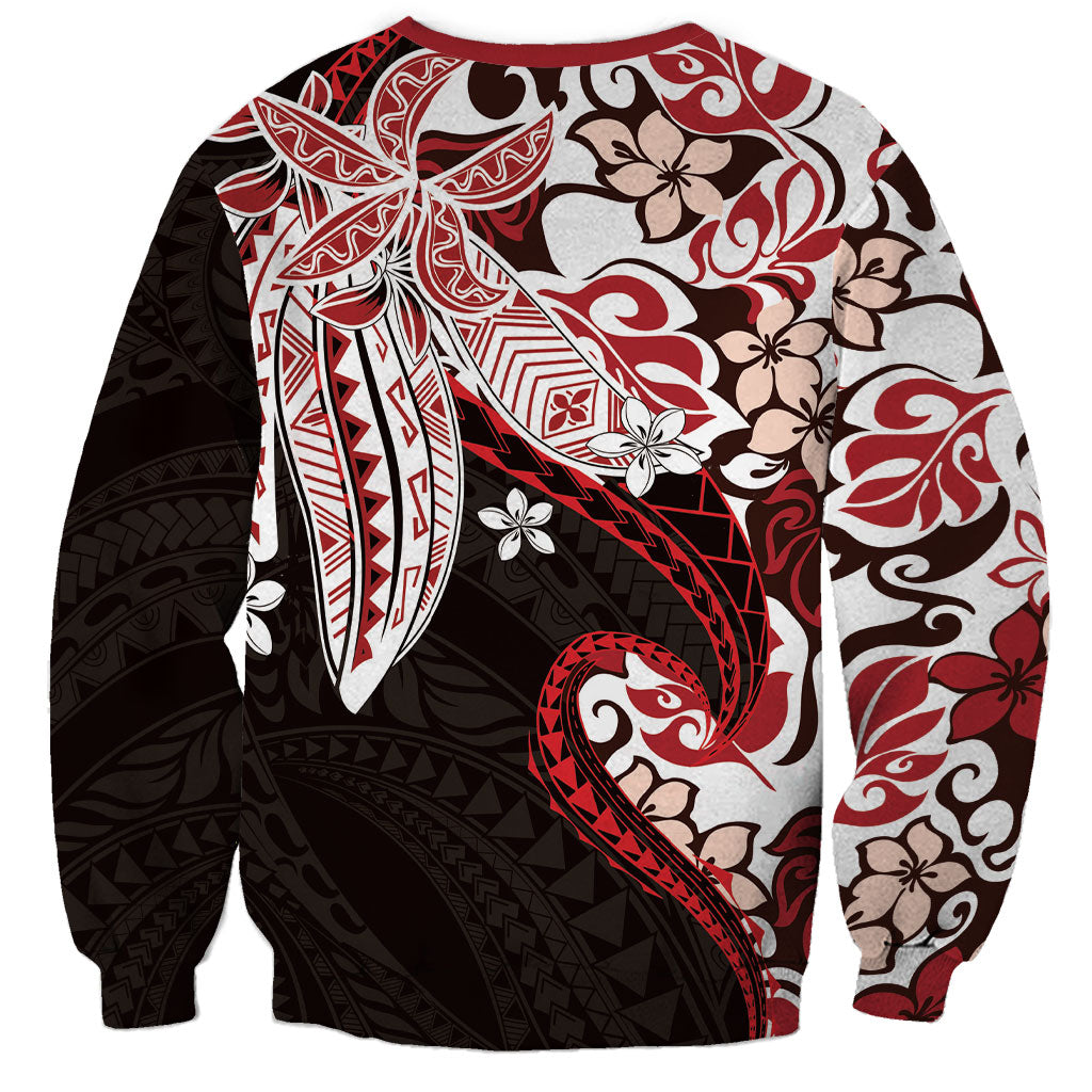 Monstera Plumeria Flowers Red Sweatshirt Polynesian Pattern LT01 - Polynesian Pride