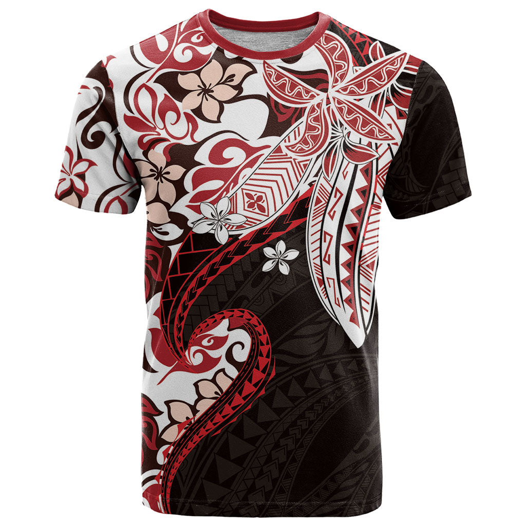 Monstera Plumeria Flowers Red T Shirt Polynesian Pattern LT01 Red - Polynesian Pride
