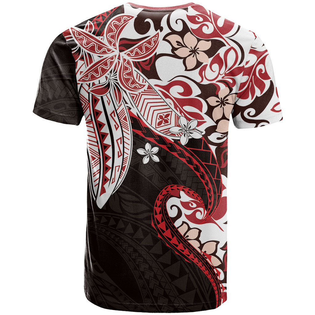 Monstera Plumeria Flowers Red T Shirt Polynesian Pattern LT01 - Polynesian Pride