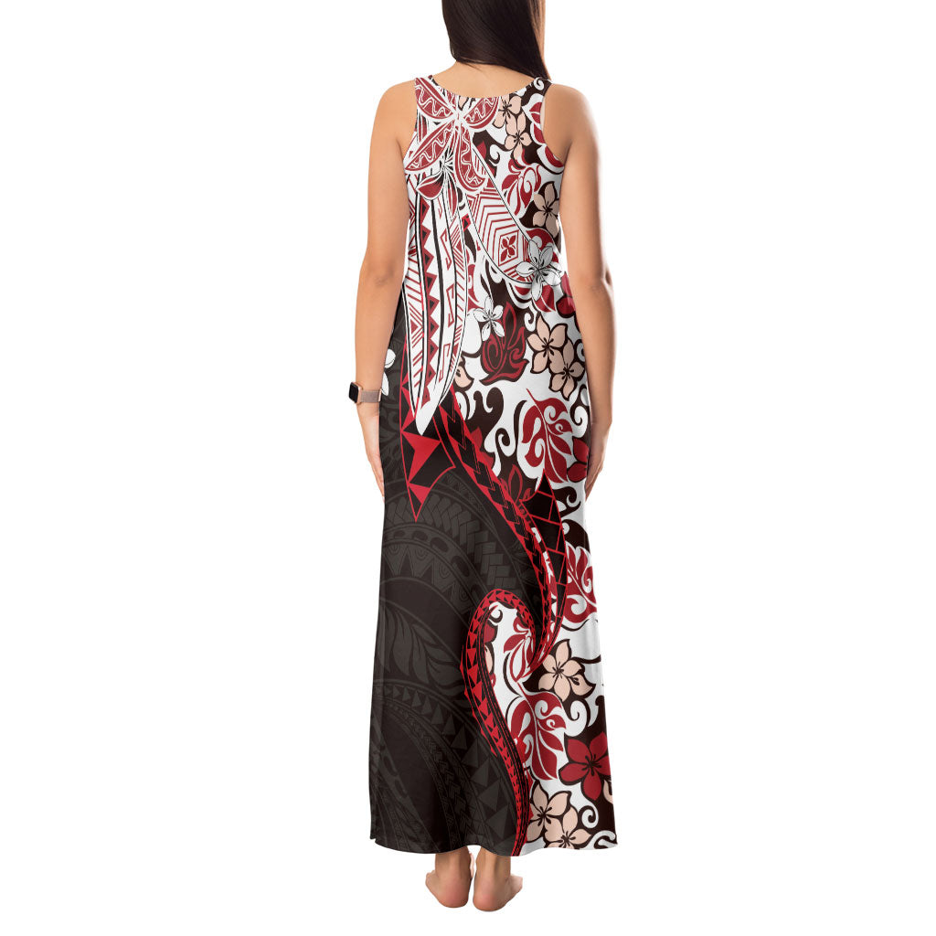Monstera Plumeria Flowers Red Tank Maxi Dress Polynesian Pattern LT01 - Polynesian Pride
