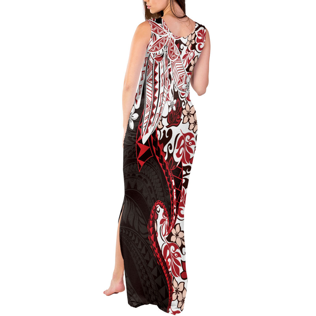 Monstera Plumeria Flowers Red Tank Maxi Dress Polynesian Pattern LT01 - Polynesian Pride