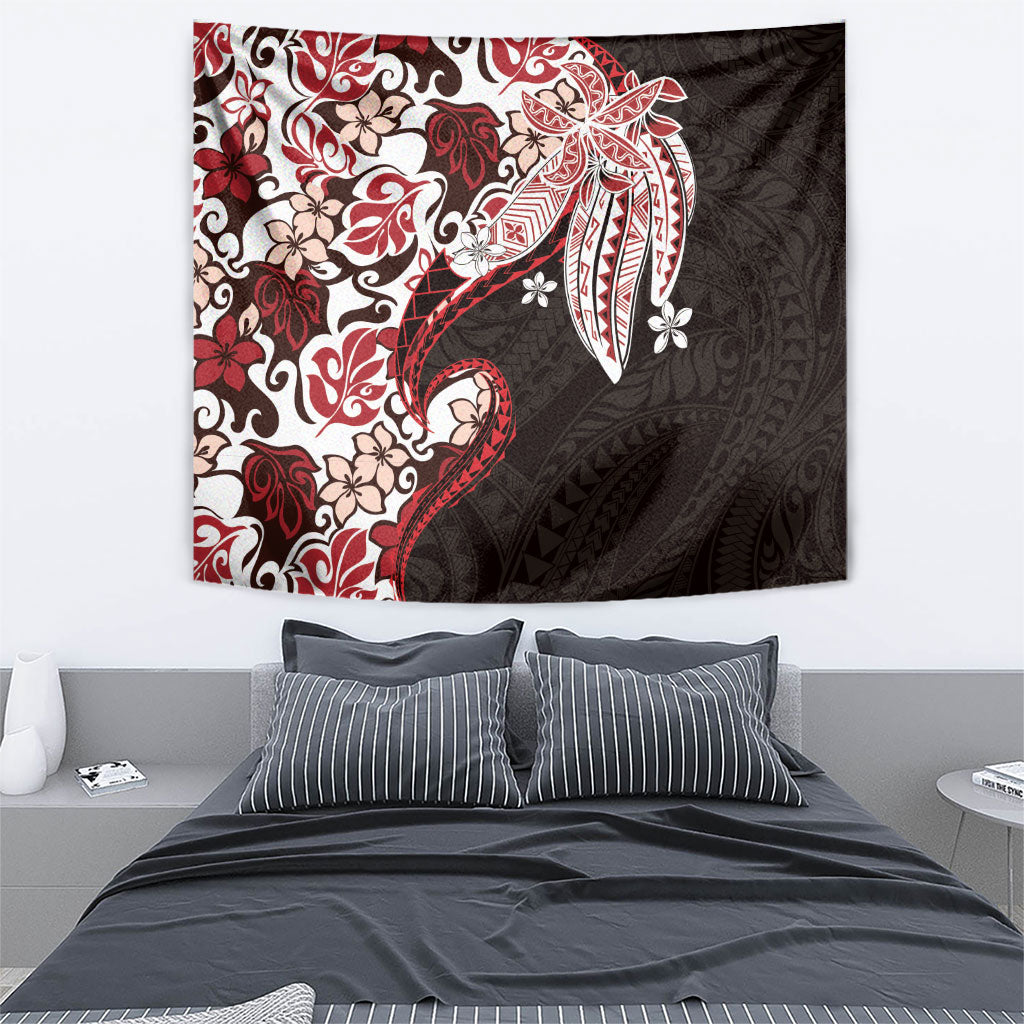 Monstera Plumeria Flowers Red Tapestry Polynesian Pattern LT01 - Polynesian Pride