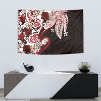 Monstera Plumeria Flowers Red Tapestry Polynesian Pattern LT01 - Polynesian Pride