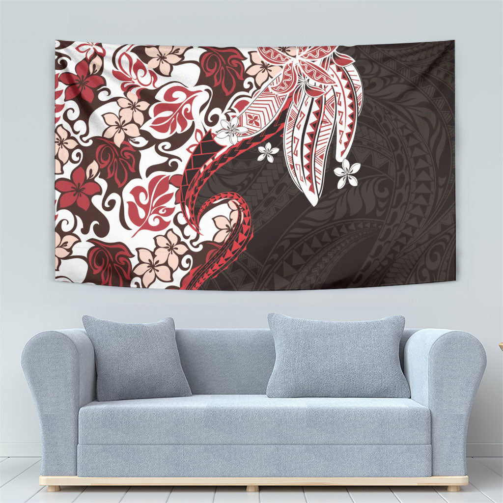 Monstera Plumeria Flowers Red Tapestry Polynesian Pattern LT01 - Polynesian Pride