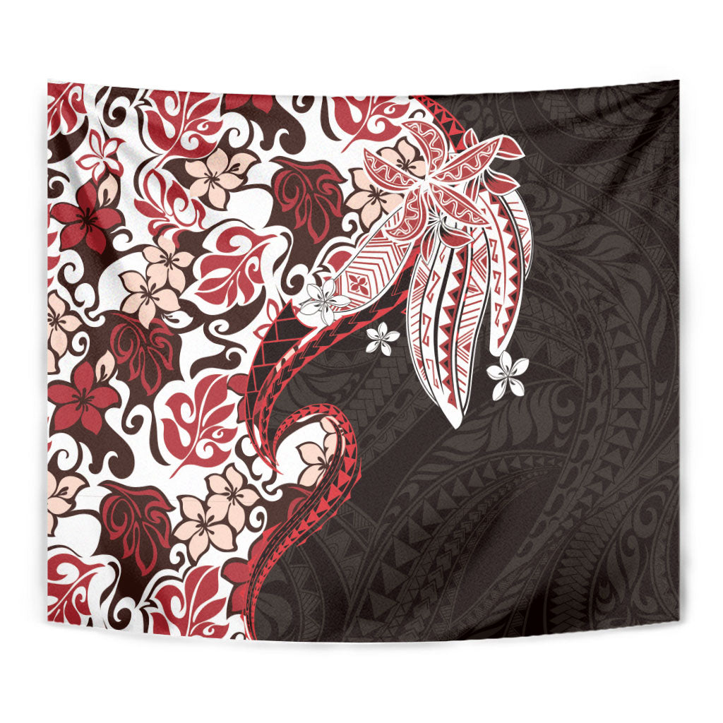 Monstera Plumeria Flowers Red Tapestry Polynesian Pattern LT01 - Polynesian Pride