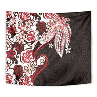 Monstera Plumeria Flowers Red Tapestry Polynesian Pattern LT01 - Polynesian Pride