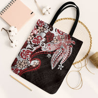 Monstera Plumeria Flowers Red Tote Bag Polynesian Pattern LT01 Black Strap One Size Red - Polynesian Pride