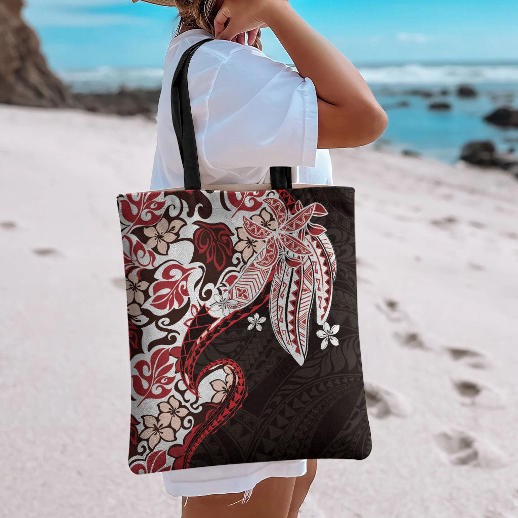 Monstera Plumeria Flowers Red Tote Bag Polynesian Pattern LT01 - Polynesian Pride