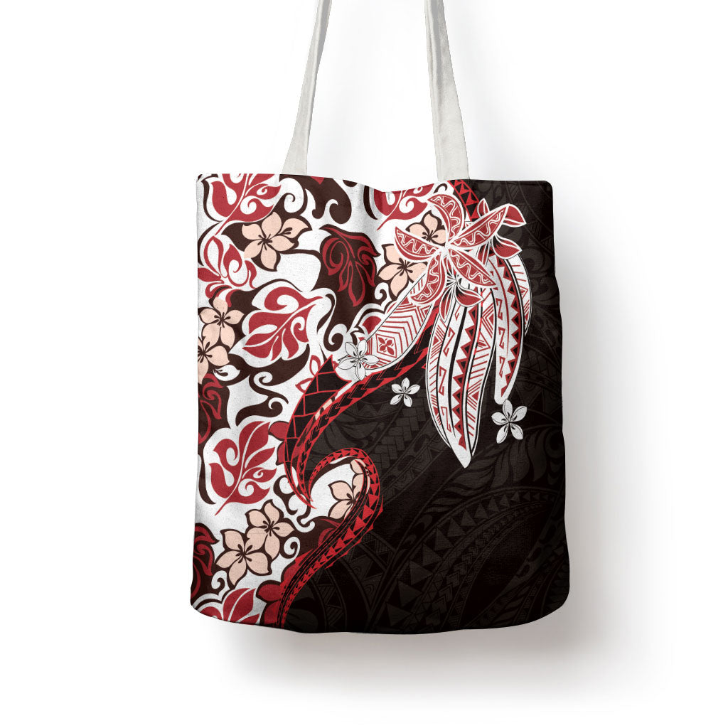Monstera Plumeria Flowers Red Tote Bag Polynesian Pattern LT01 - Polynesian Pride