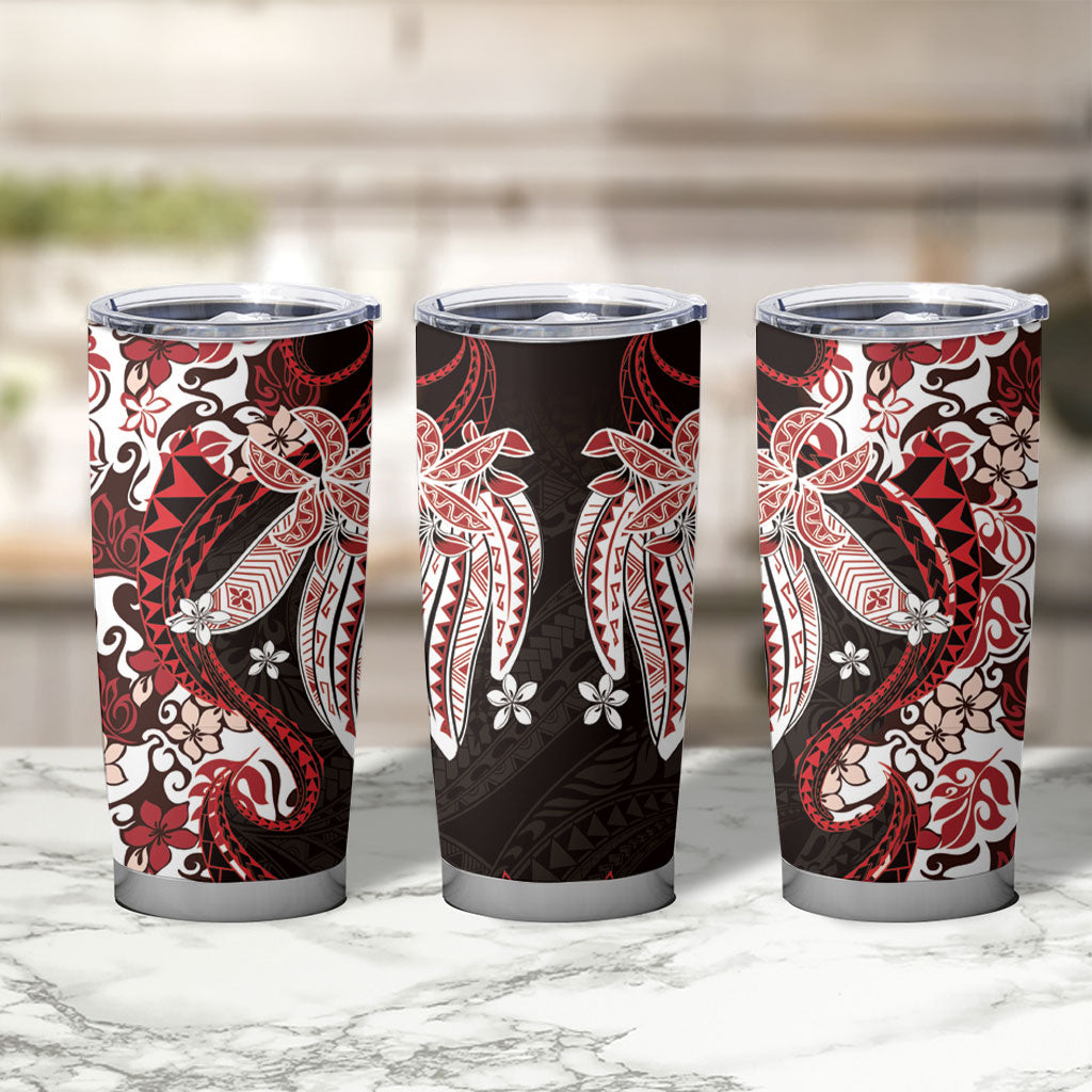 Monstera Plumeria Flowers Red Tumbler Cup Polynesian Pattern LT01 - Polynesian Pride