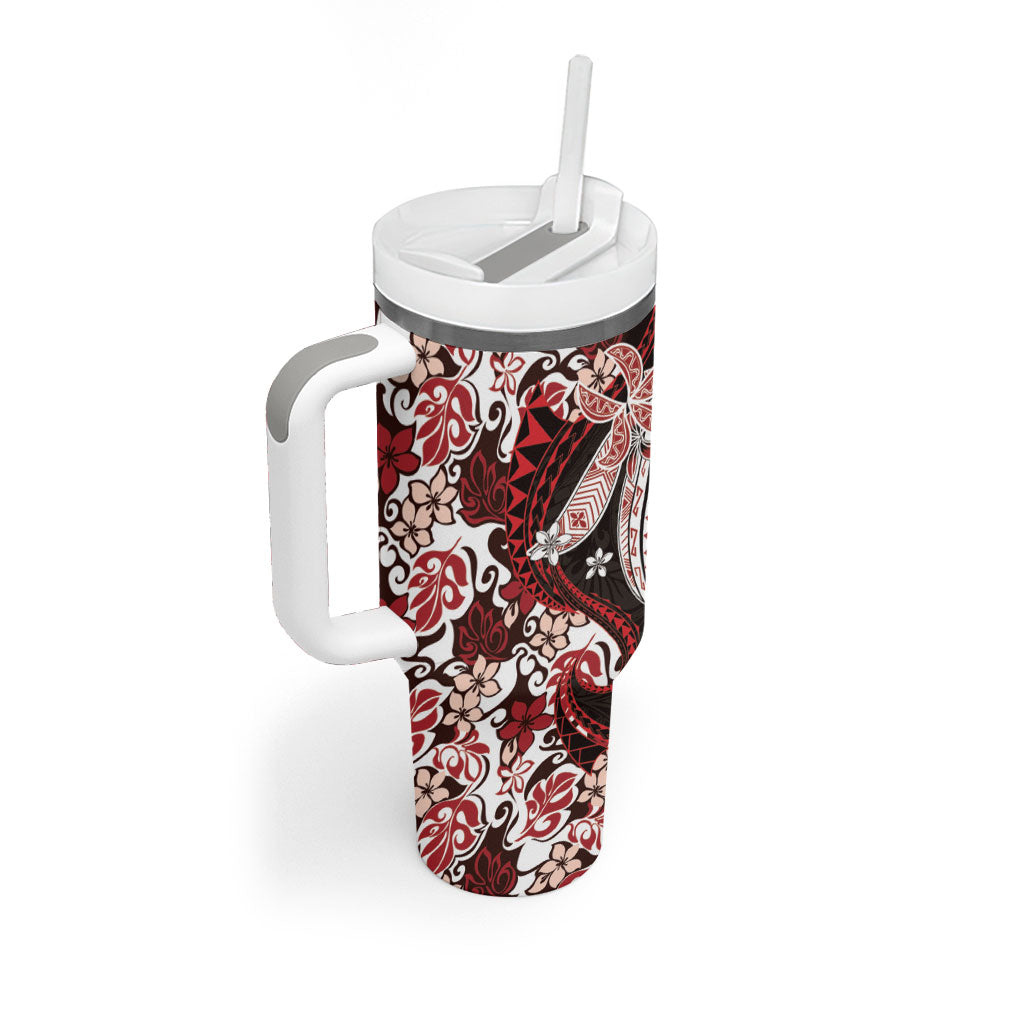 Monstera Plumeria Flowers Red Tumbler With Handle Polynesian Pattern LT01 - Polynesian Pride