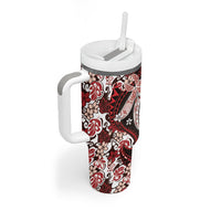 Monstera Plumeria Flowers Red Tumbler With Handle Polynesian Pattern LT01 - Polynesian Pride