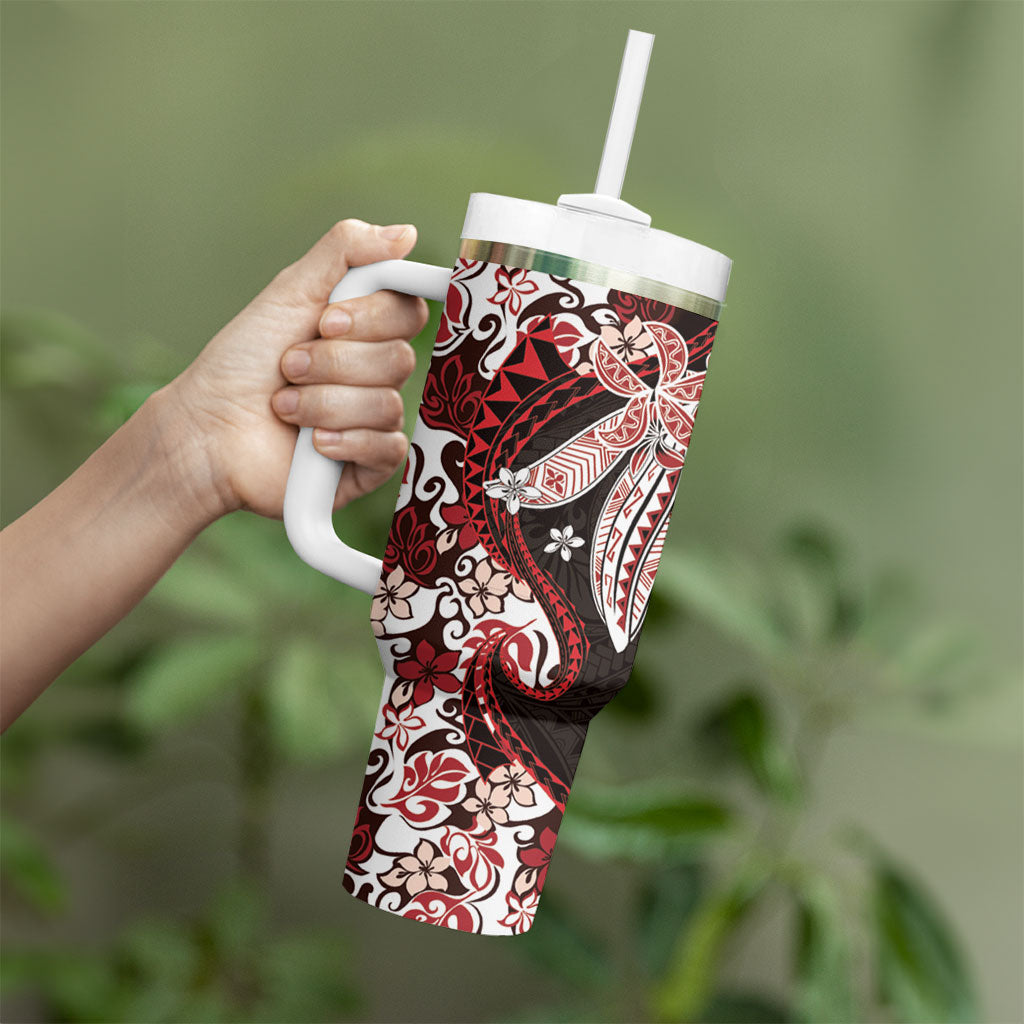 Monstera Plumeria Flowers Red Tumbler With Handle Polynesian Pattern LT01 - Polynesian Pride