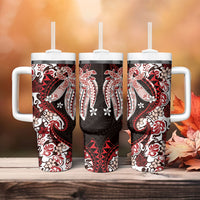 Monstera Plumeria Flowers Red Tumbler With Handle Polynesian Pattern LT01 - Polynesian Pride