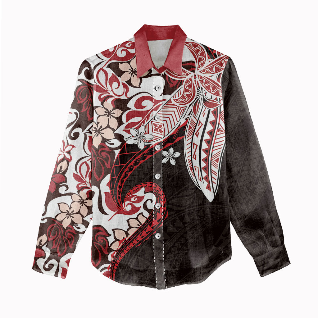 Monstera Plumeria Flowers Red Women Casual Shirt Polynesian Pattern LT01 - Polynesian Pride