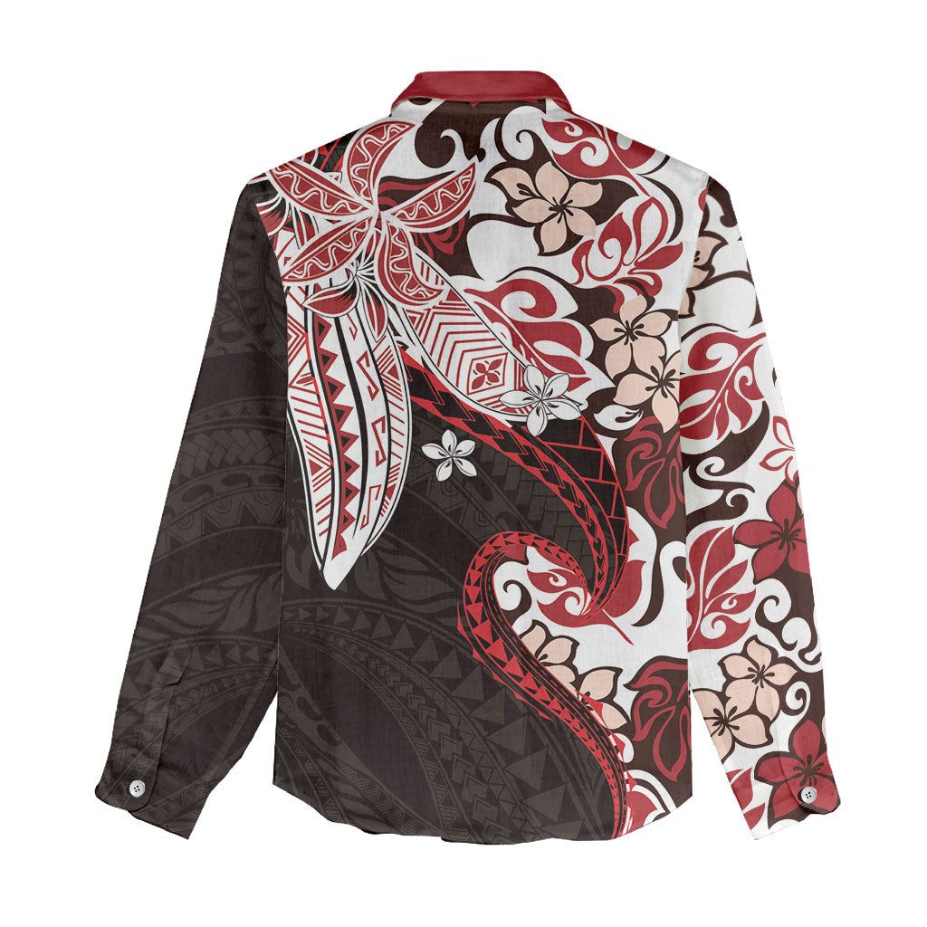 Monstera Plumeria Flowers Red Women Casual Shirt Polynesian Pattern LT01 - Polynesian Pride