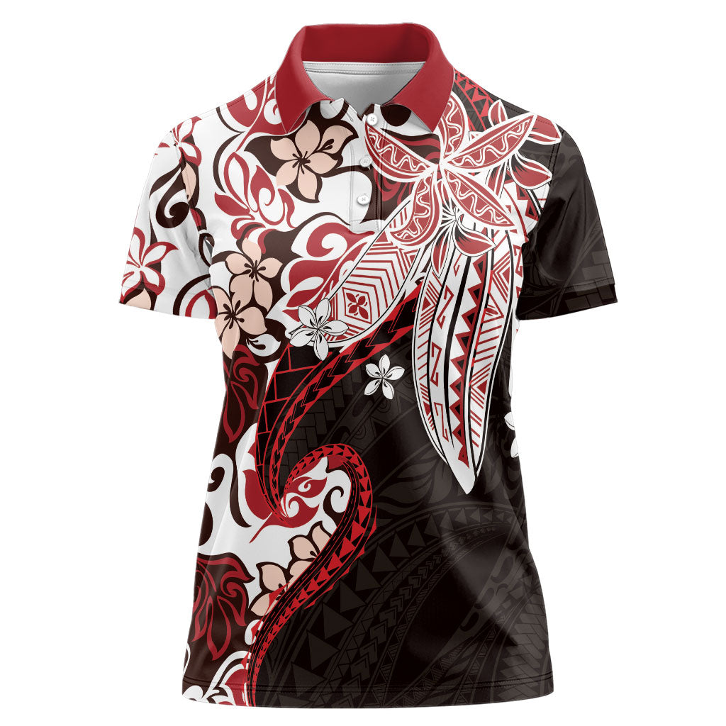 Monstera Plumeria Flowers Red Women Polo Shirt Polynesian Pattern LT01 Female Red - Polynesian Pride