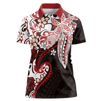 Monstera Plumeria Flowers Red Women Polo Shirt Polynesian Pattern LT01 Female Red - Polynesian Pride