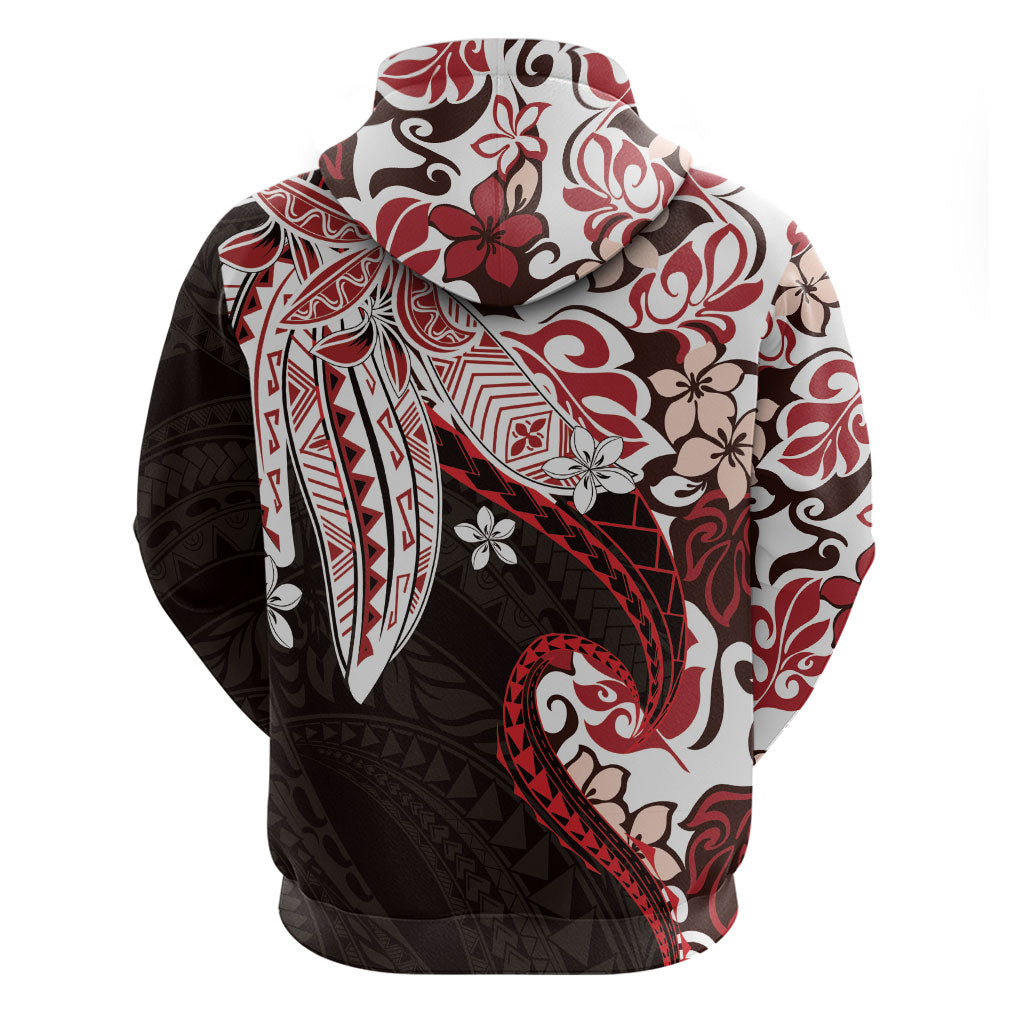 Monstera Plumeria Flowers Red Zip Hoodie Polynesian Pattern