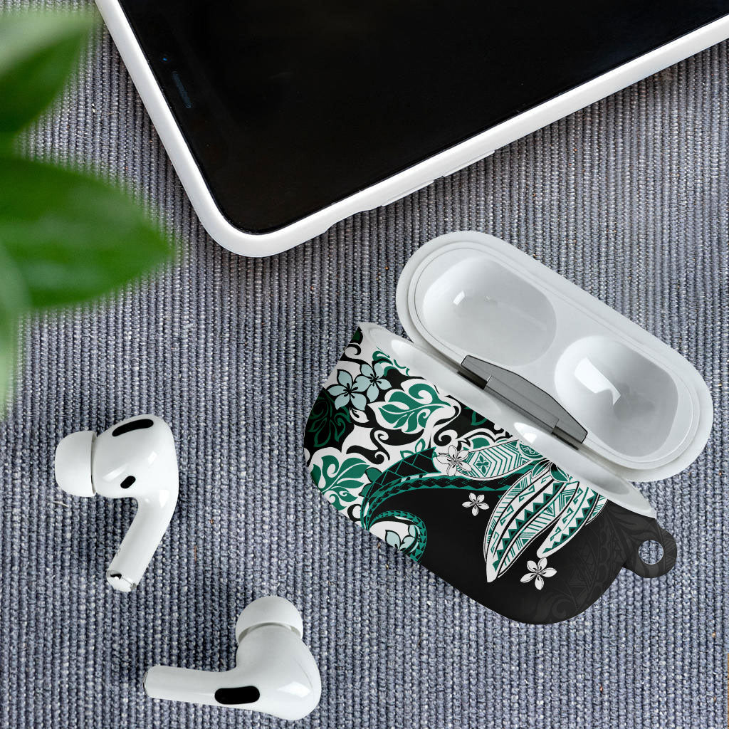 Monstera Plumeria Flowers Teal AirPods Case Polynesian Pattern LT01 - Polynesian Pride