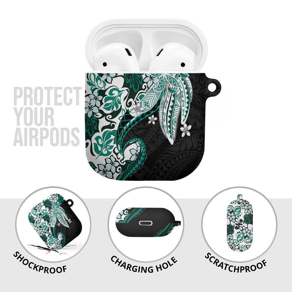 Monstera Plumeria Flowers Teal AirPods Case Polynesian Pattern LT01 - Polynesian Pride