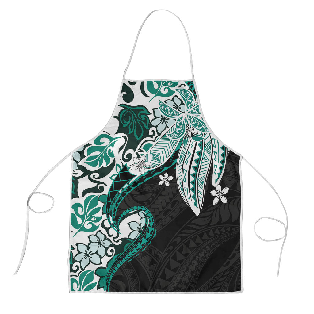 Monstera Plumeria Flowers Teal Apron Polynesian Pattern LT01 Teal - Polynesian Pride