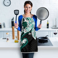 Monstera Plumeria Flowers Teal Apron Polynesian Pattern LT01 - Polynesian Pride