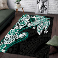 Monstera Plumeria Flowers Teal Area Rug Polynesian Pattern LT01 Teal - Polynesian Pride