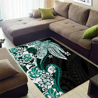 Monstera Plumeria Flowers Teal Area Rug Polynesian Pattern LT01 - Polynesian Pride