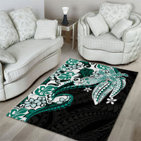 Monstera Plumeria Flowers Teal Area Rug Polynesian Pattern LT01 - Polynesian Pride