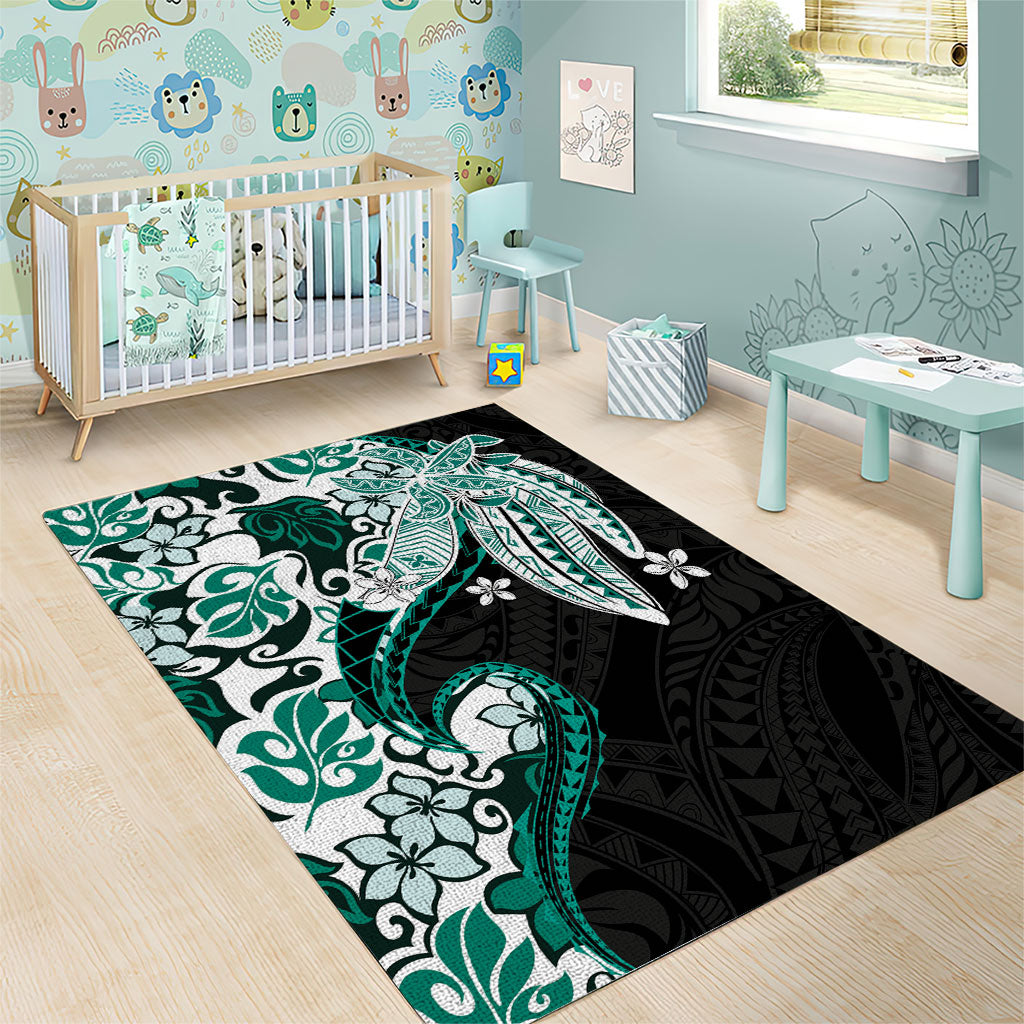 Monstera Plumeria Flowers Teal Area Rug Polynesian Pattern LT01 - Polynesian Pride