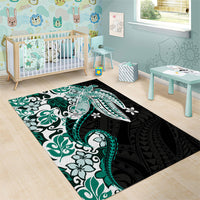 Monstera Plumeria Flowers Teal Area Rug Polynesian Pattern LT01 - Polynesian Pride