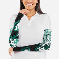 Monstera Plumeria Flowers Teal Arm Sleeves Polynesian Pattern LT01 - Polynesian Pride