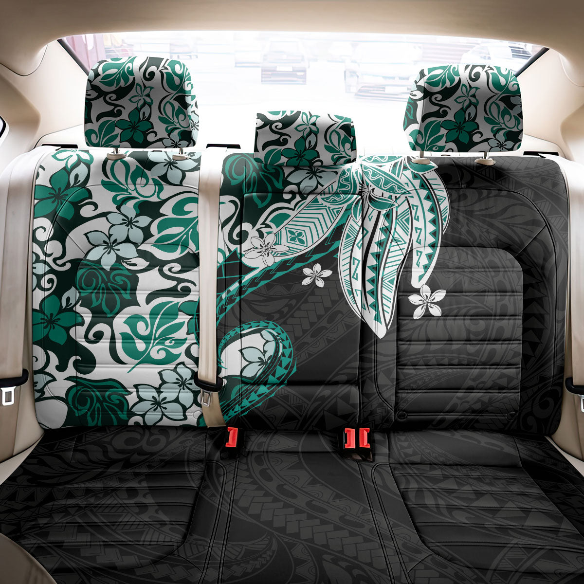 Monstera Plumeria Flowers Teal Back Car Seat Cover Polynesian Pattern LT01 - Polynesian Pride