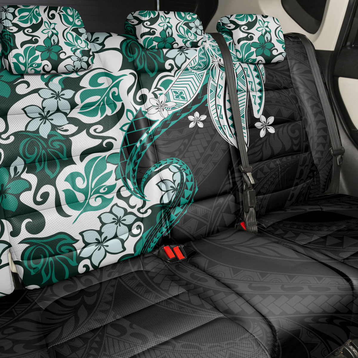 Monstera Plumeria Flowers Teal Back Car Seat Cover Polynesian Pattern LT01 - Polynesian Pride