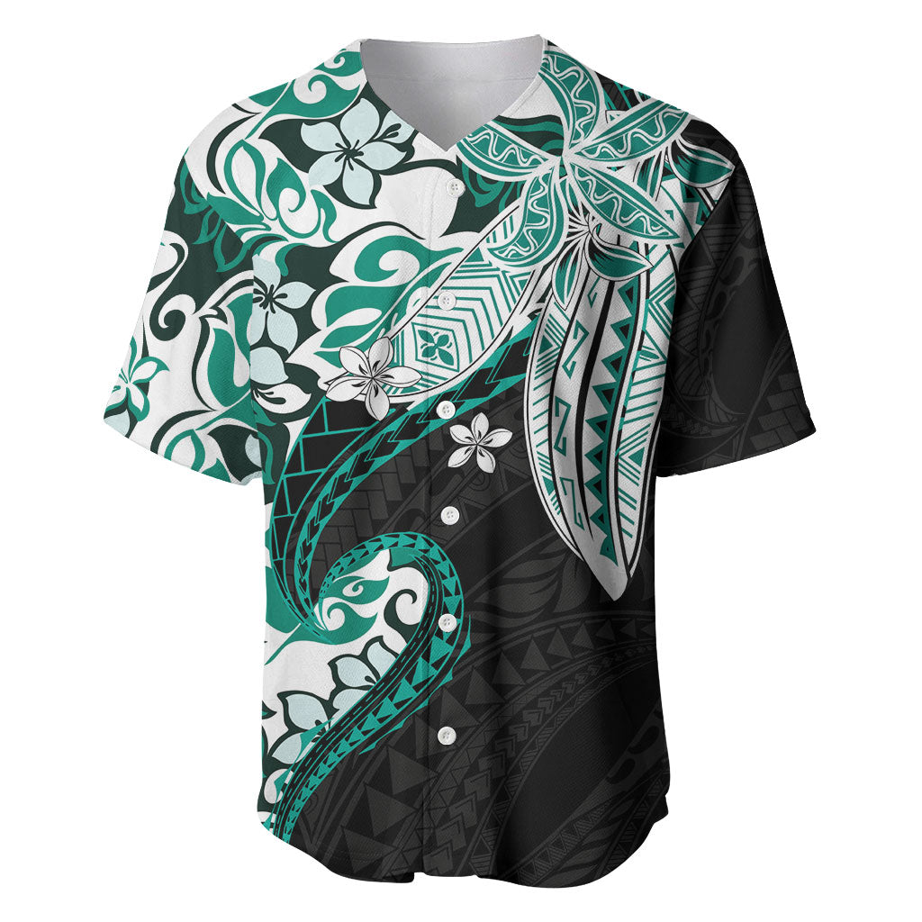 Monstera Plumeria Flowers Teal Baseball Jersey Polynesian Pattern LT01 Teal - Polynesian Pride