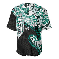 Monstera Plumeria Flowers Teal Baseball Jersey Polynesian Pattern LT01 - Polynesian Pride