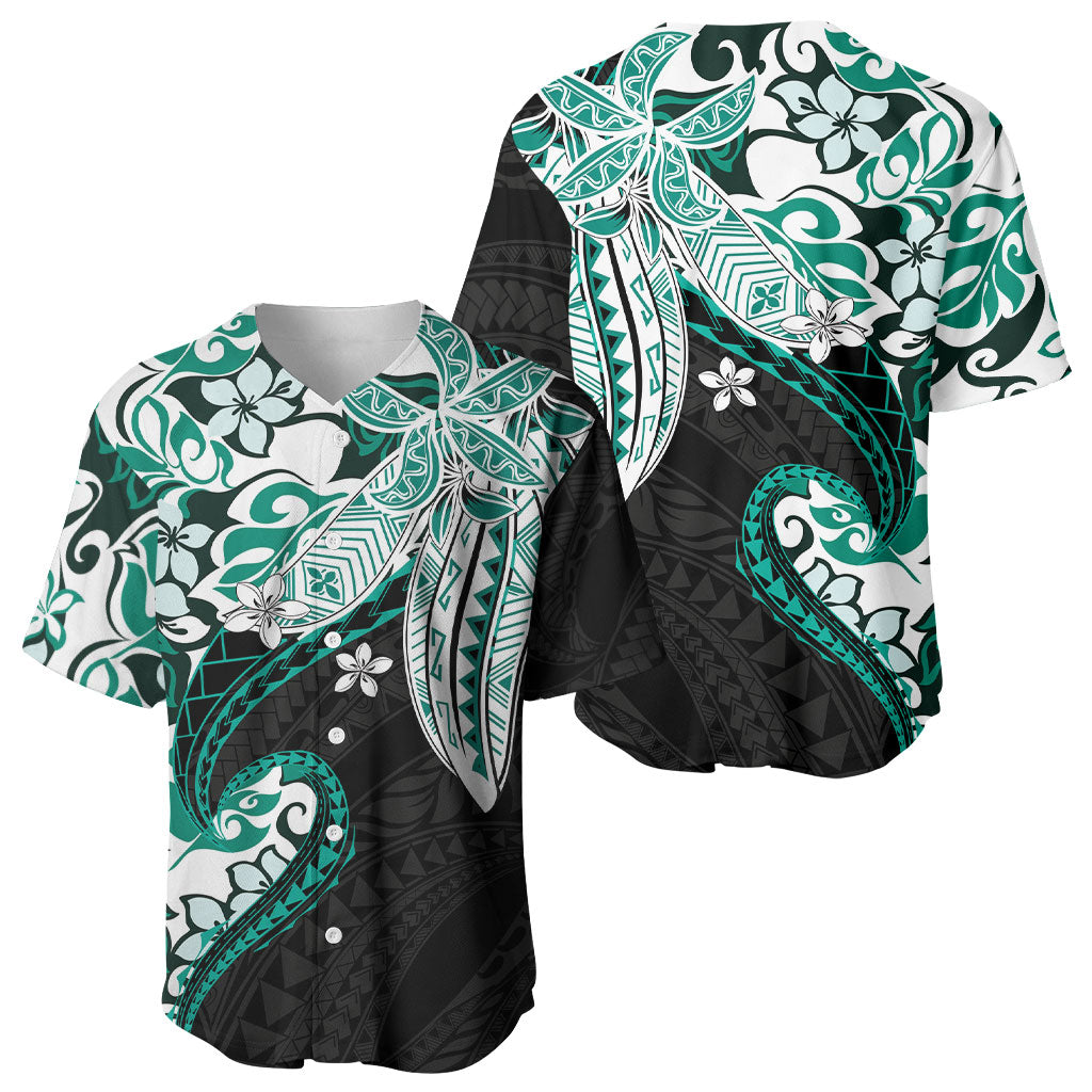 Monstera Plumeria Flowers Teal Baseball Jersey Polynesian Pattern LT01 - Polynesian Pride